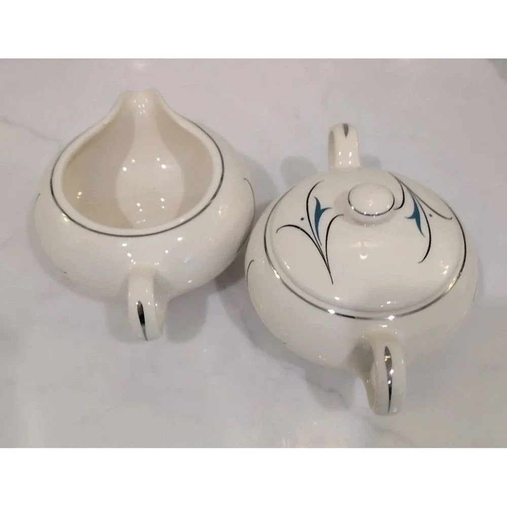 Salem Simplicity Turquoise Mid Century Modern Cream & Sugar Set Ovenproof 61U - Picture 5 of 13